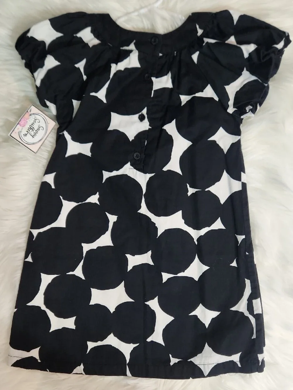 Polka Dot Puff Sleeve Dress - Girls Size:5 - Brand: Carters - Color: Black/white